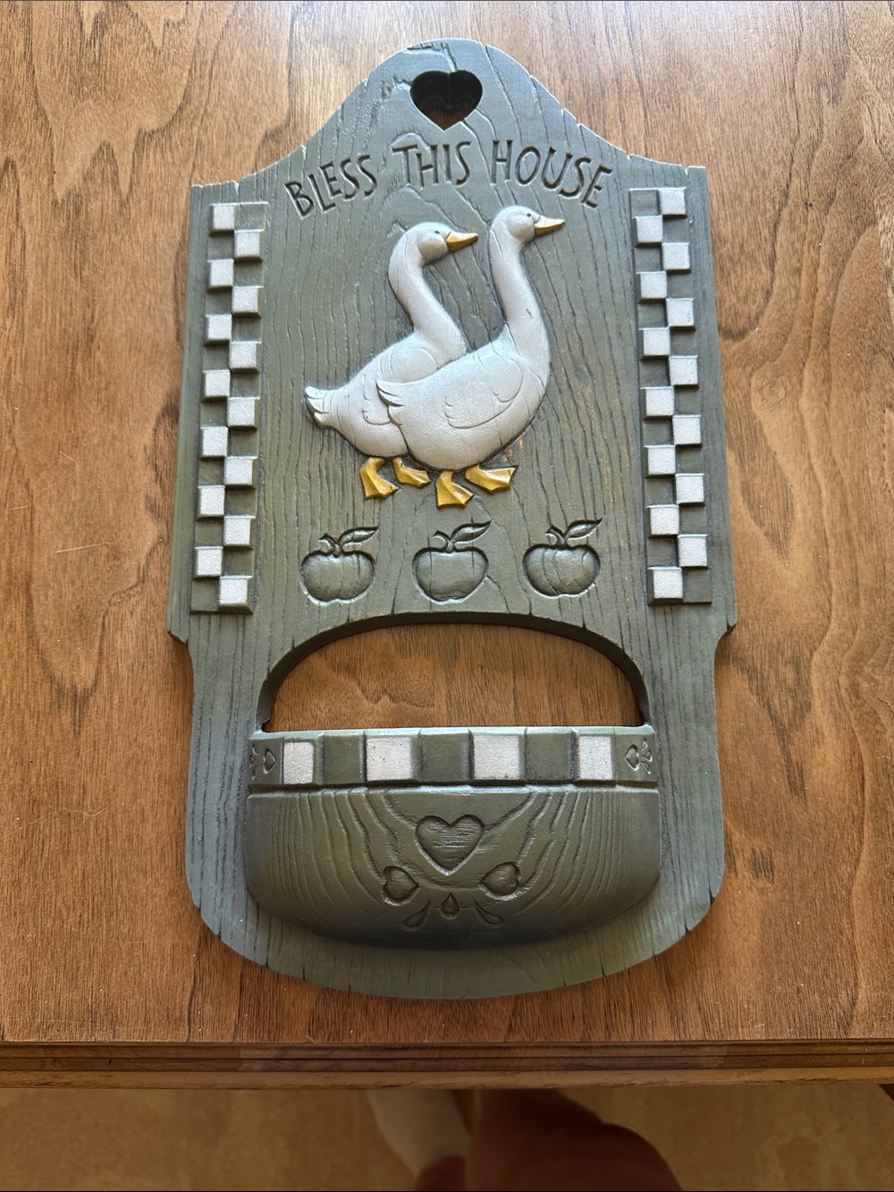 Bless This House Goose Wall Pocket- vintage hard plastic! Excellent condition.